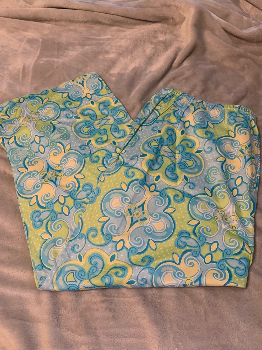 delicates blue and yellow patterned sleep pants xl - elastic/drawstring waist